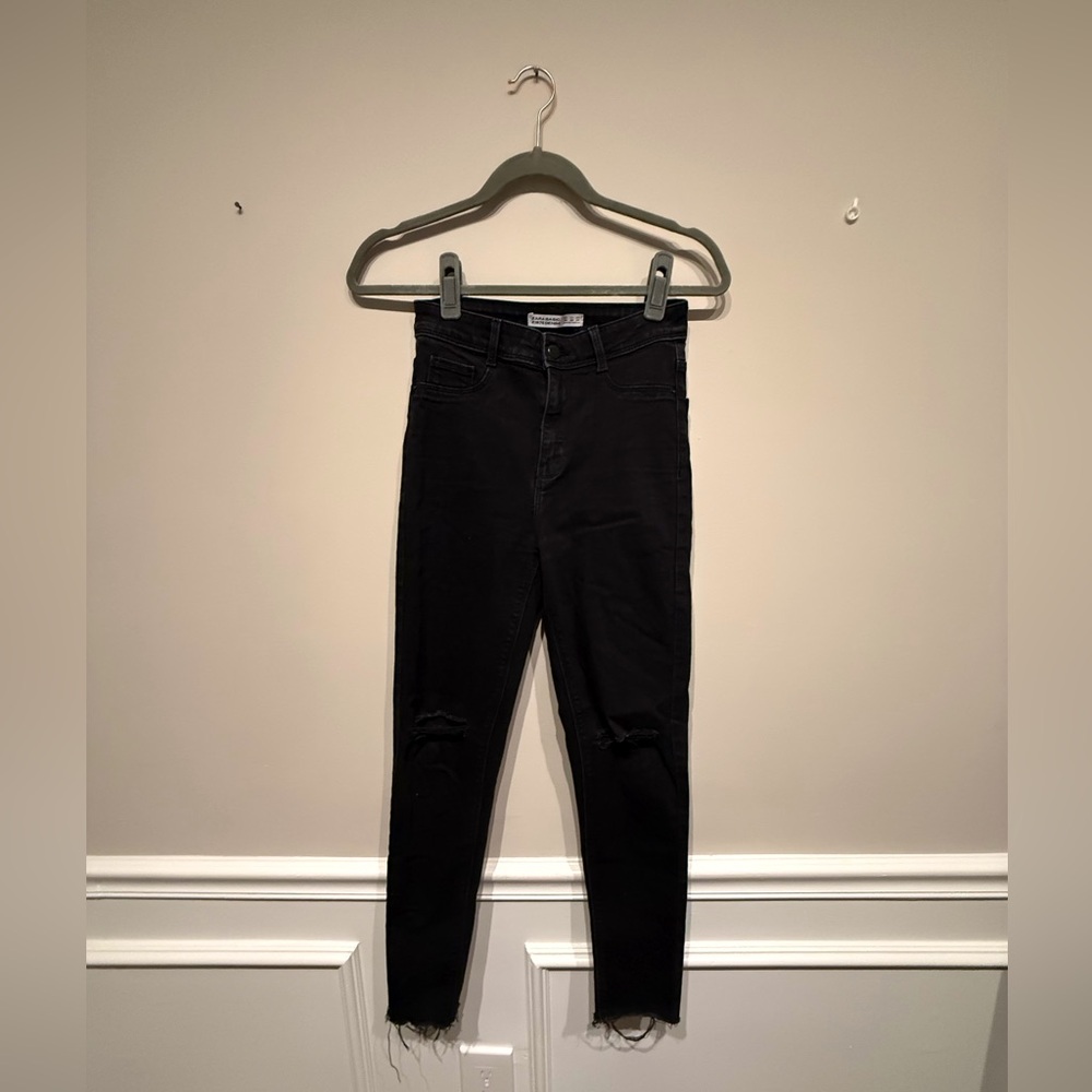 Zara BASIC Z1975 Denim Black Distressed Jeans